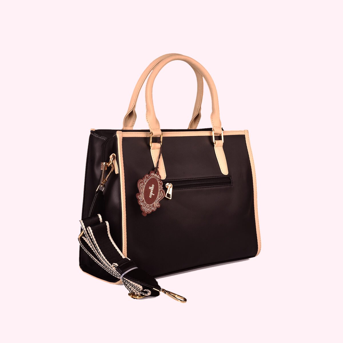 Elegant Two-Tone Structured Handbag Black - Image 1