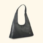 Noir Luxe Woven Vegan Leather Hobo Bag Black