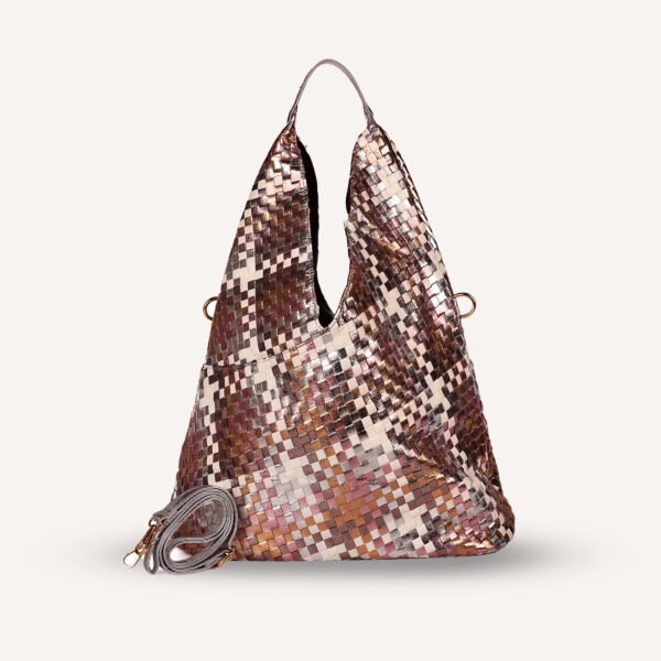 Luxury Woven Metallic Triangle Handbag Silver-White