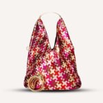 Luxury Woven Metallic Triangle Handbag Pink