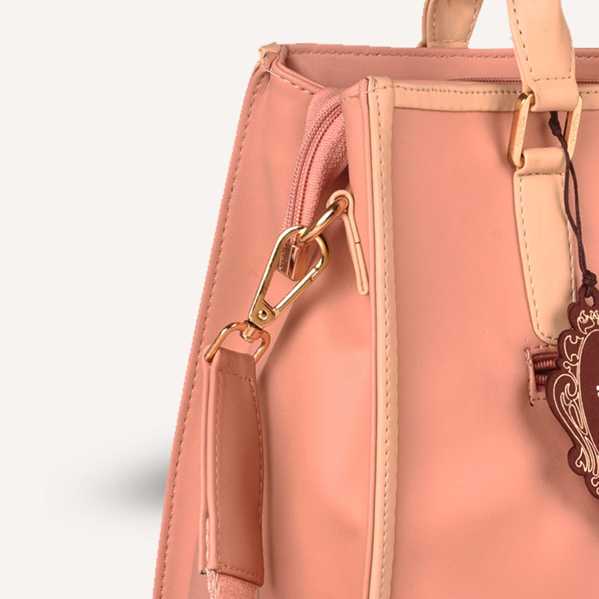 Elegant Two-Tone Structured Handbag Pink - Image 5