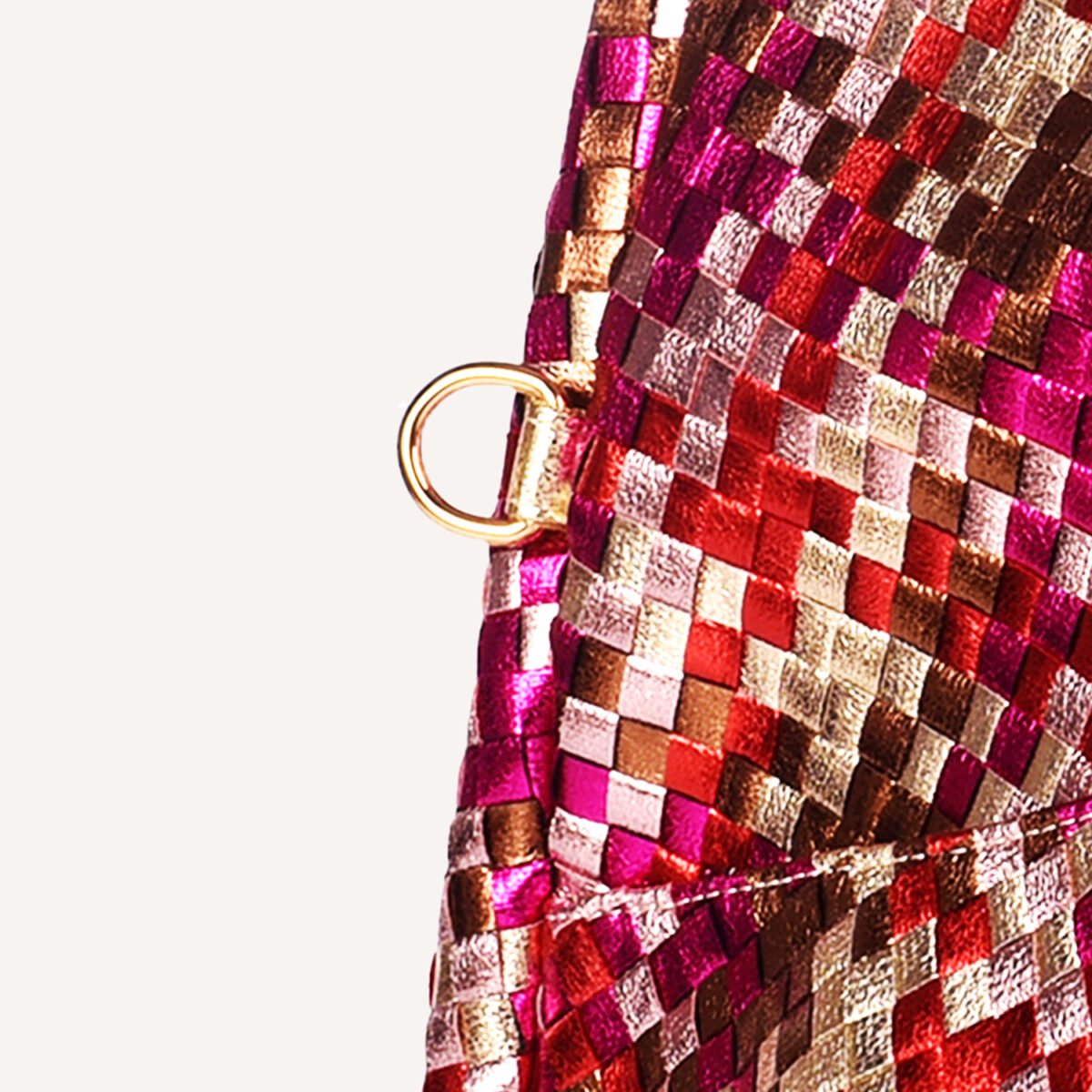 Luxury Woven Metallic Triangle Handbag Pink - Image 5