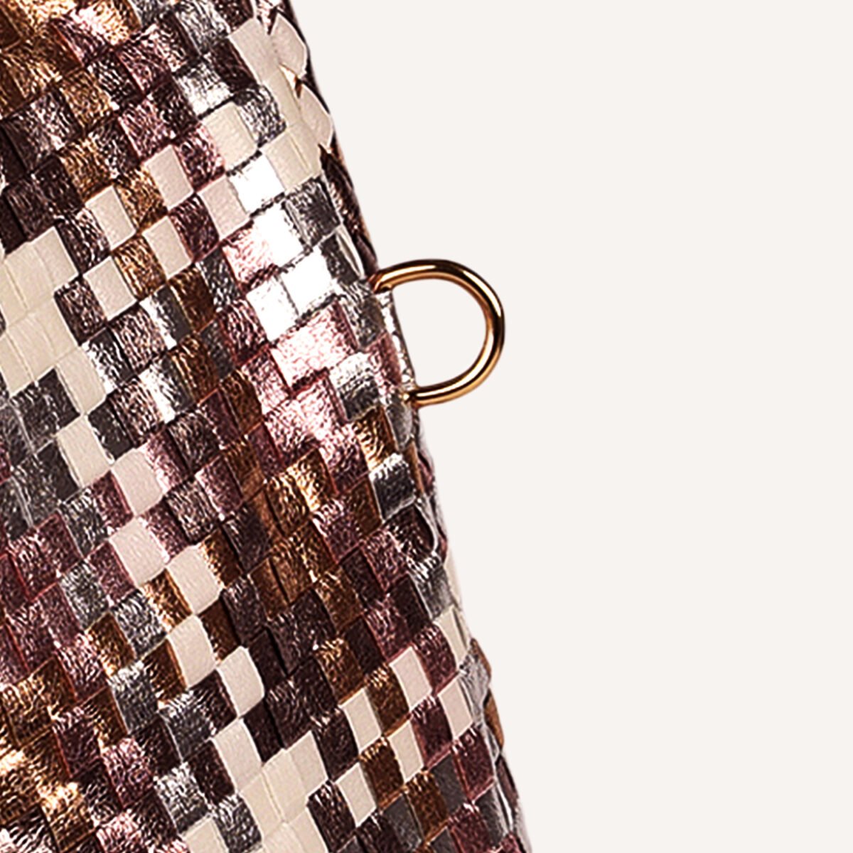Luxury Woven Metallic Triangle Handbag Silver-White - Image 5