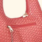 Noir Luxe Woven Vegan Leather Hobo Bag Red - Image 3