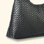 Noir Luxe Woven Vegan Leather Hobo Bag Black - Image 6