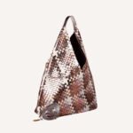 Luxury Woven Metallic Triangle Handbag Silver-White - Image 6