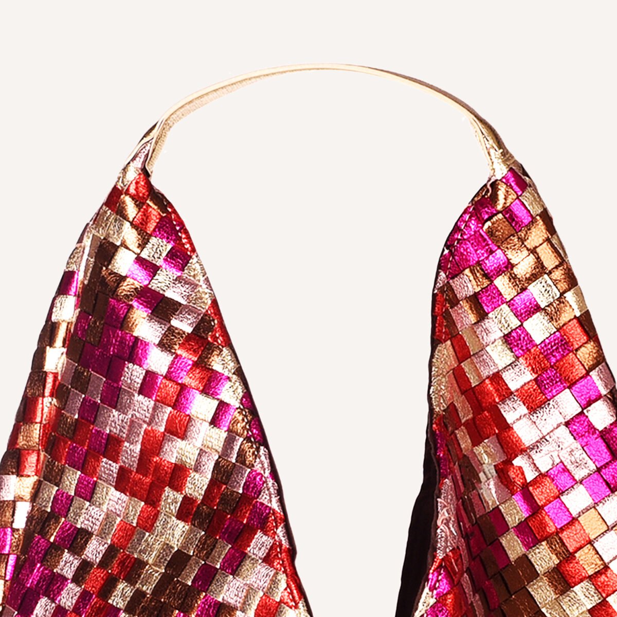 Luxury Woven Metallic Triangle Handbag Pink - Image 7