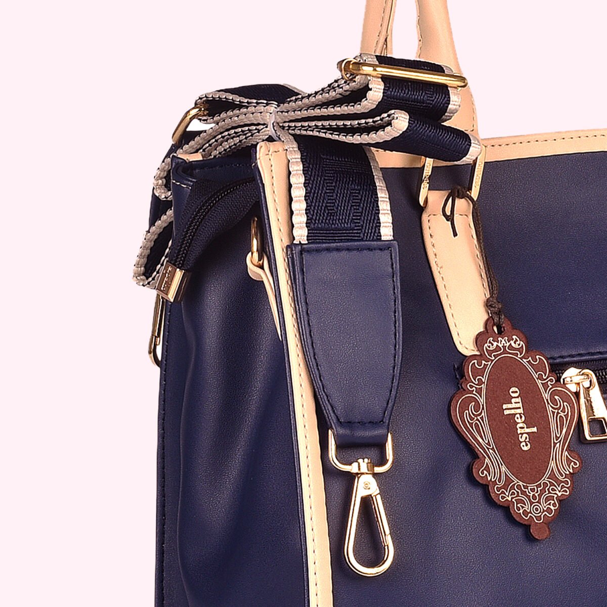 Elegant Two-Tone Structured Handbag Blue - Image 3