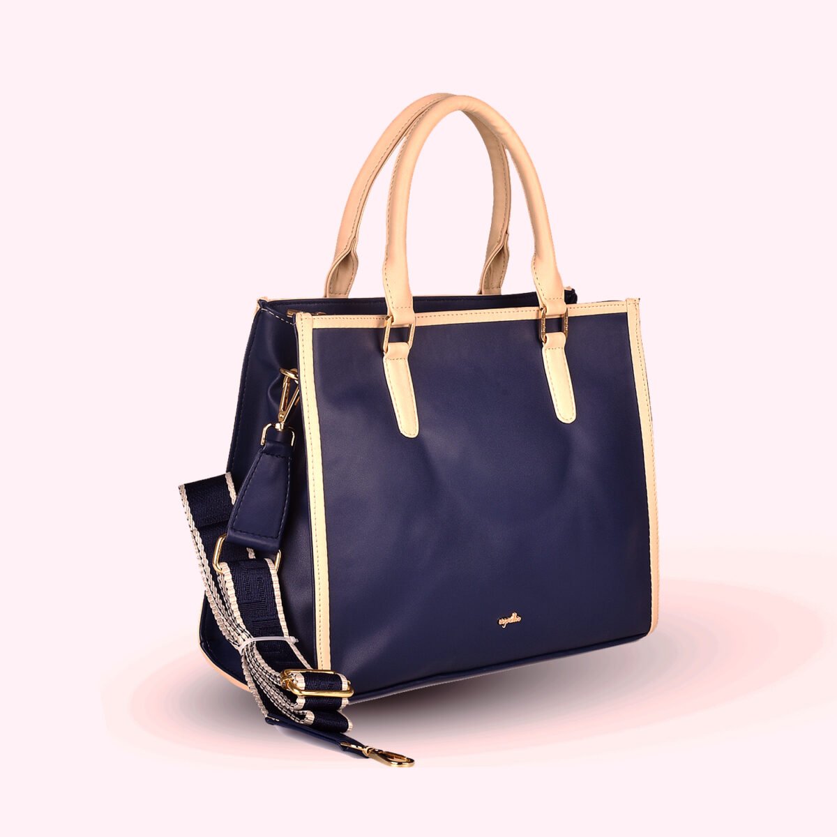 Elegant Two-Tone Structured Handbag Blue - Image 8