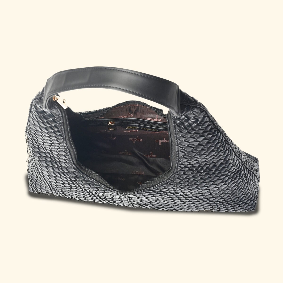 Noir Luxe Woven Vegan Leather Hobo Bag Black - Image 4