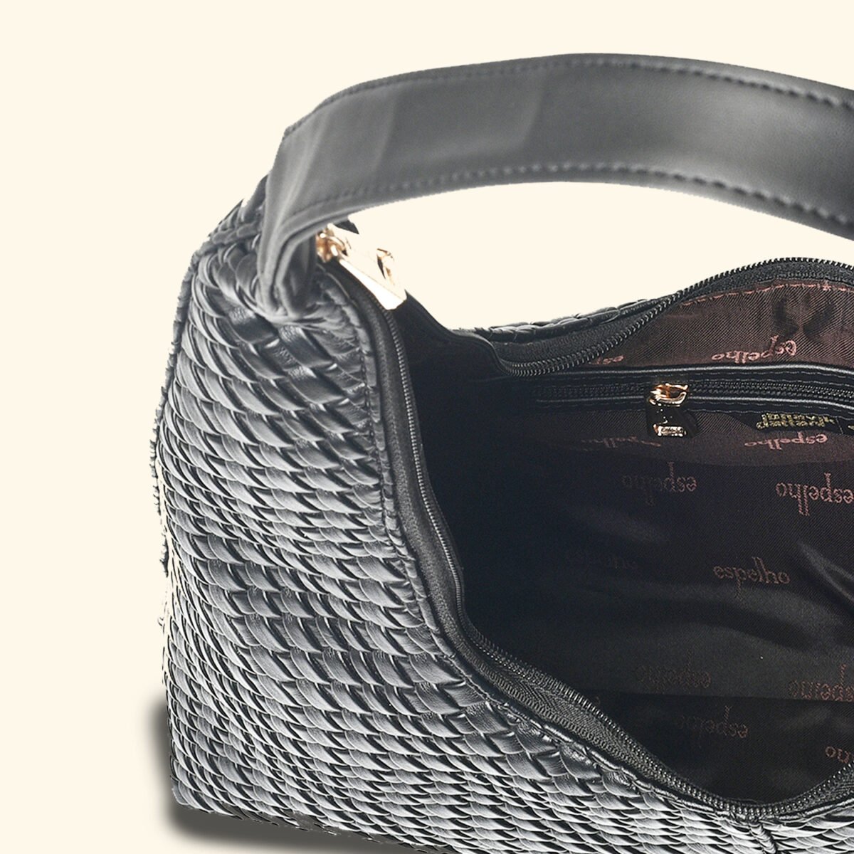 Noir Luxe Woven Vegan Leather Hobo Bag Black - Image 9