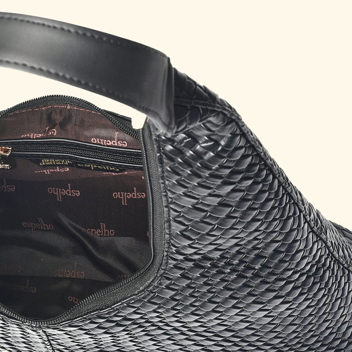 Noir Luxe Woven Vegan Leather Hobo Bag Black - Image 3