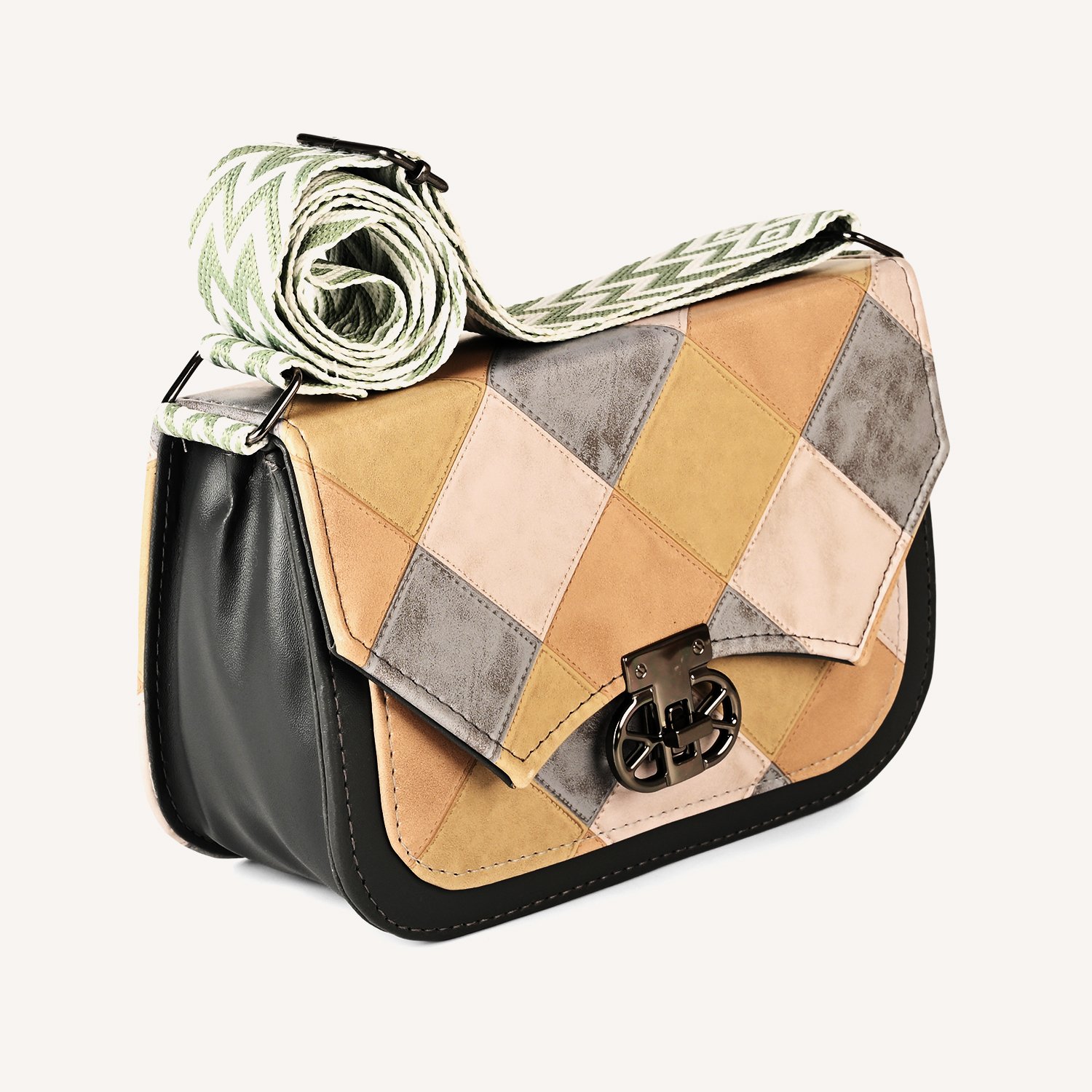 01 Pastel Patchwork Vegan Leather Crossbody Bag – Trendy, Chic & Versatile - Image 1