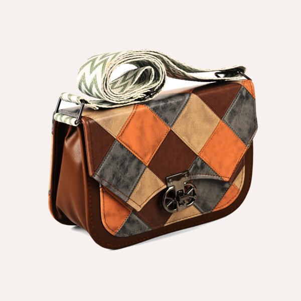 Premium Grey Patchwork Vegan Leather Crossbody Bag – Trendy & Versatile Statement Piece