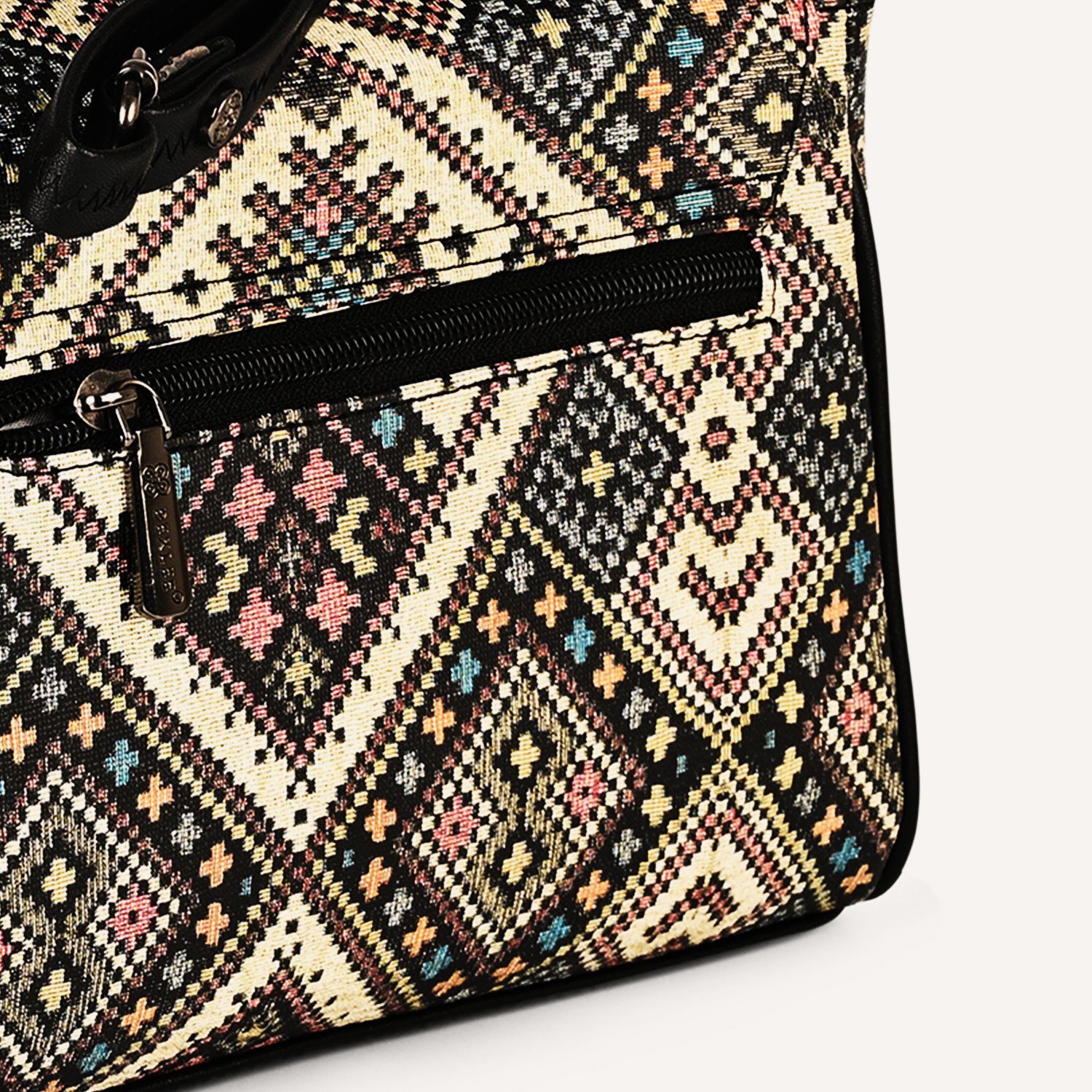 10 Bexlee Black & Beige Ethnic Pattern Vegan Leather Sling Bag – Stylish, Versatile & Eco-Friendly - Image 3