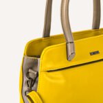 Trendy Yellow & Grey Vegan Leather Handbag – Stylish & Spacious Everyday Tote - Image 9