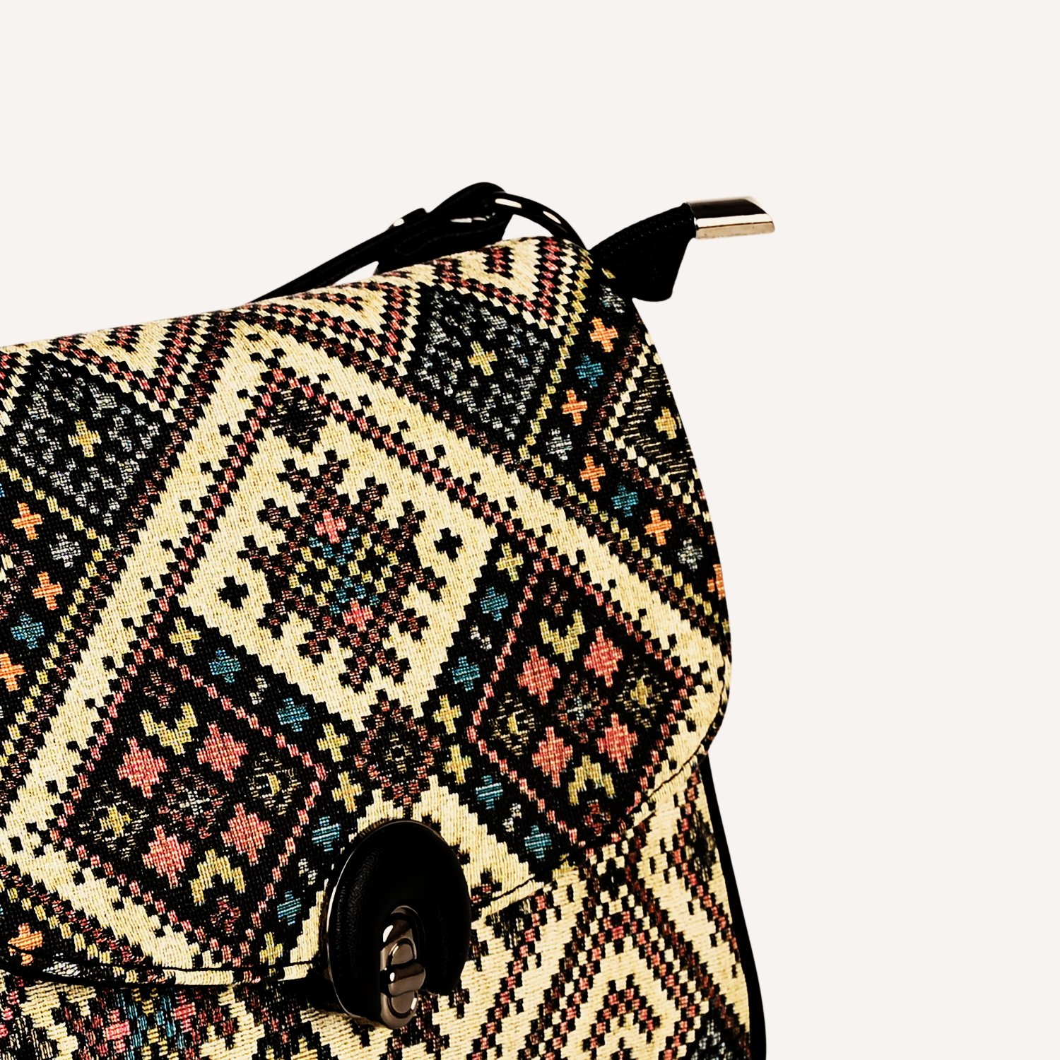 3 Bexlee Black & Beige Ethnic Pattern Vegan Leather Sling Bag – Stylish, Versatile & Eco-Friendly - Image 10