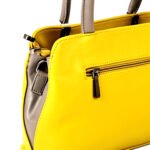 Trendy Yellow & Grey Vegan Leather Handbag – Stylish & Spacious Everyday Tote - Image 4