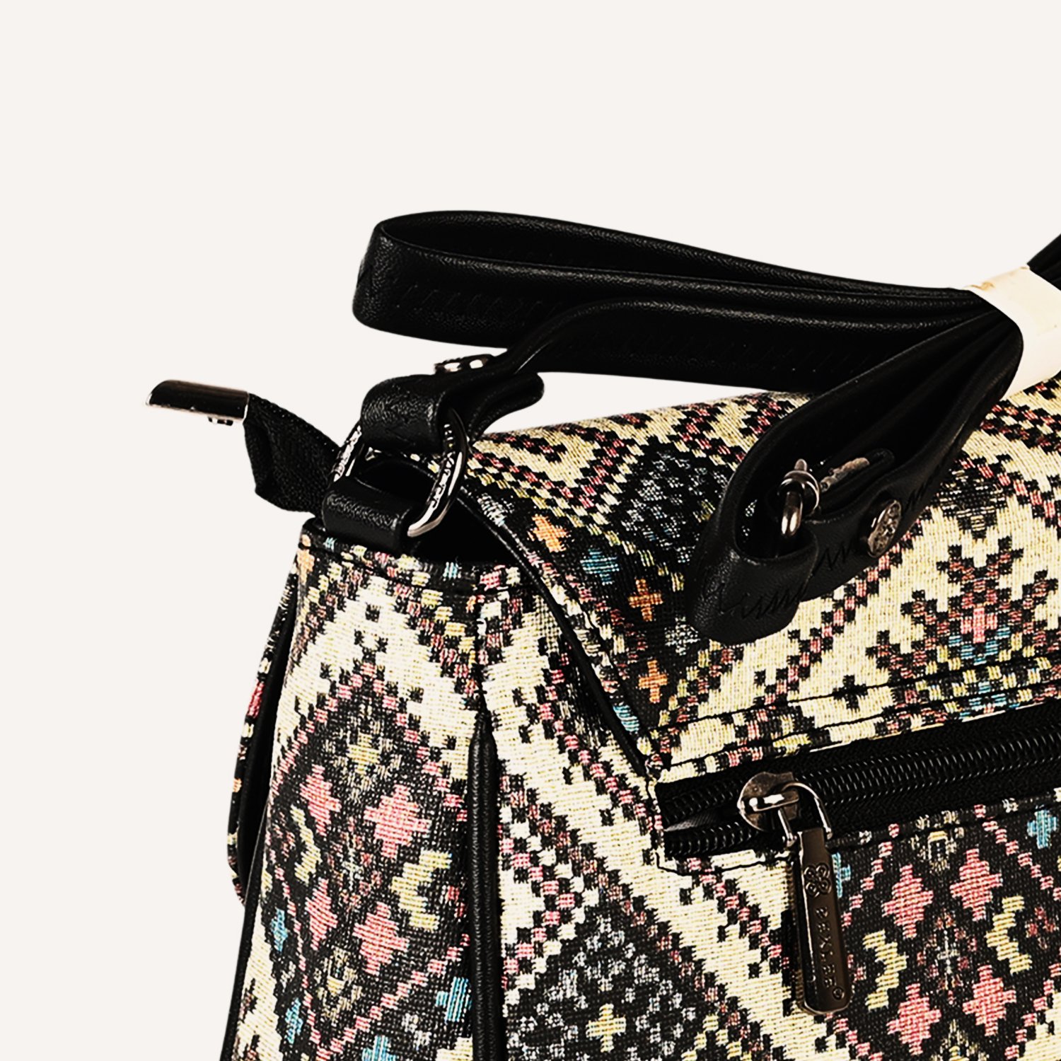 8 Bexlee Black & Beige Ethnic Pattern Vegan Leather Sling Bag – Stylish, Versatile & Eco-Friendly - Image 5