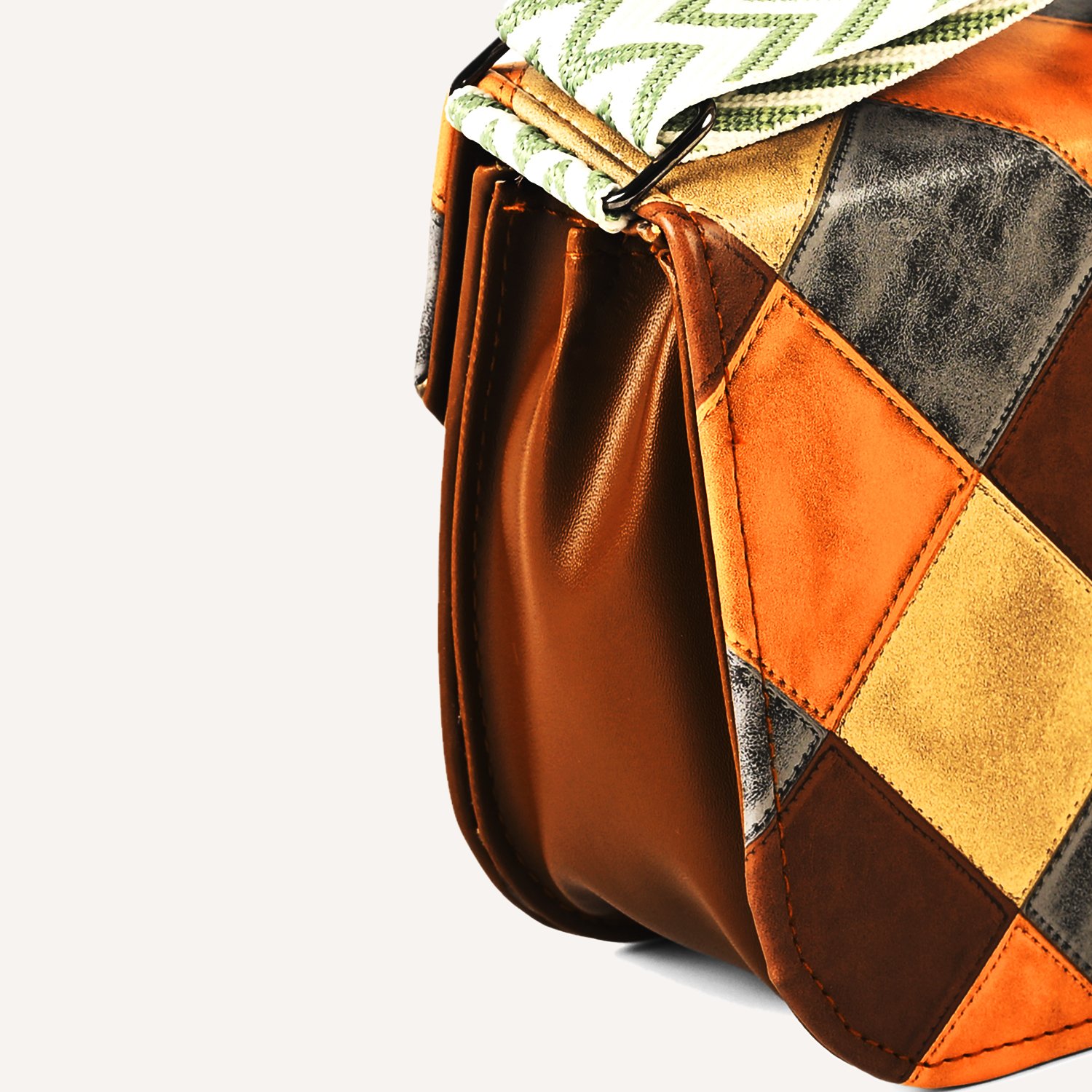 9 Premium Grey Patchwork Vegan Leather Crossbody Bag – Trendy & Versatile Statement Piece - Image 3